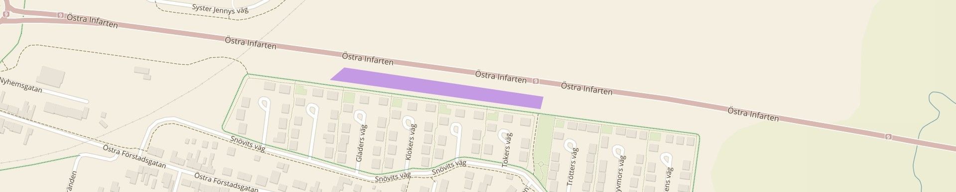 En karta med ett område inritat på kartan med rosa märkpenna