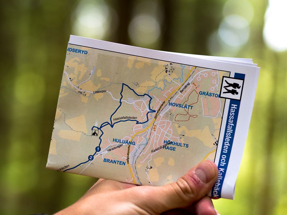 En karta över Hassafallsleden