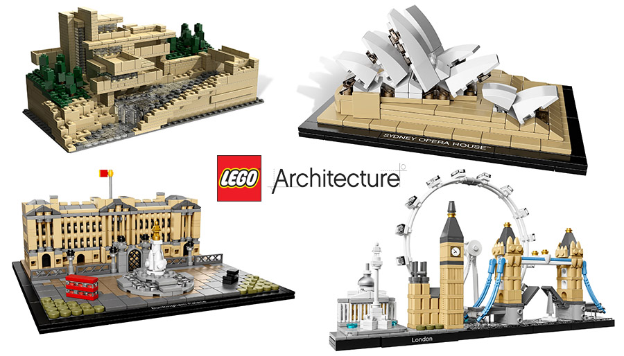 Bild på fyra olika LEGO Architecture sets