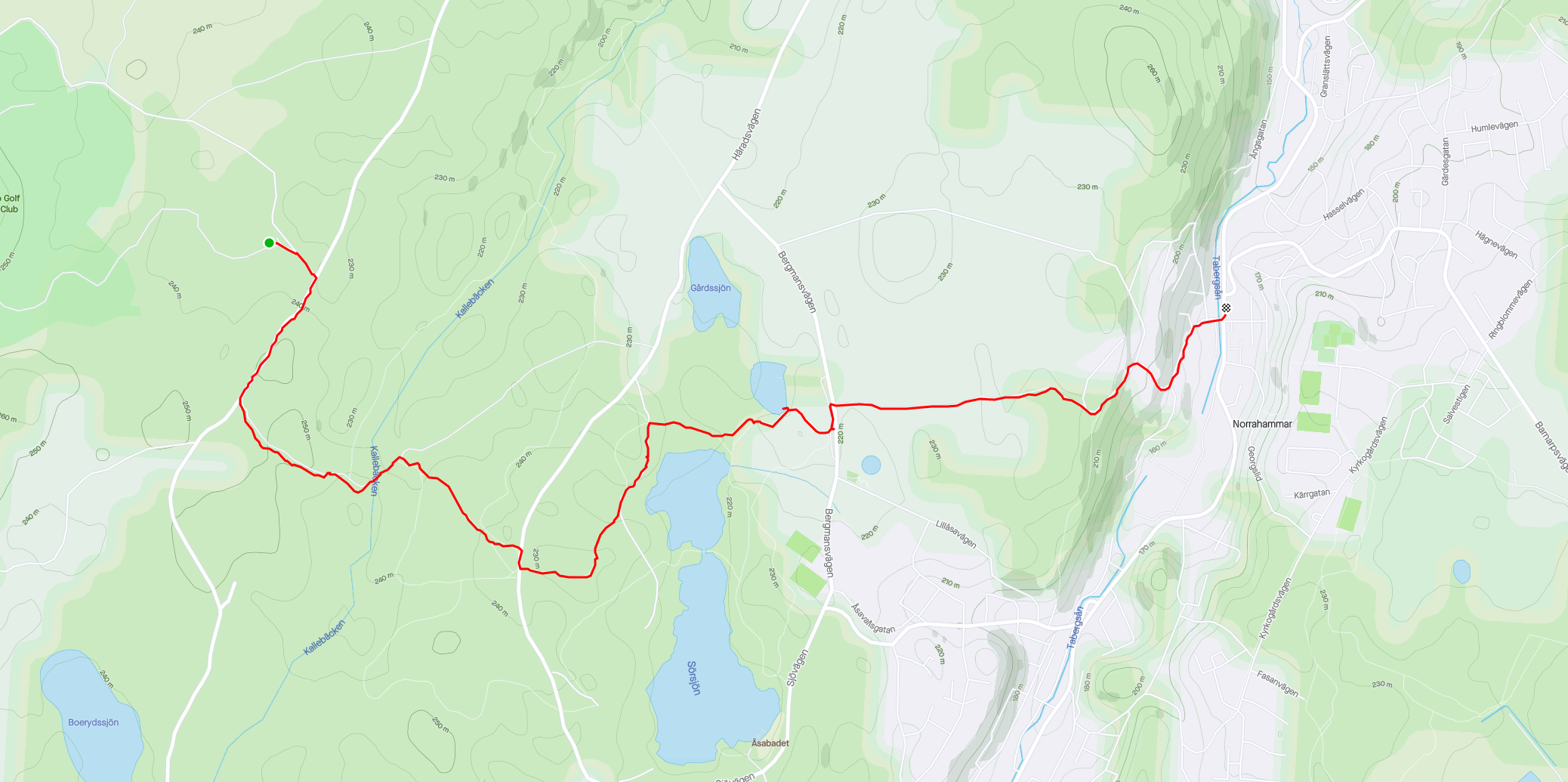 Karta över en vandringsrutt som går från Skinnarebo till Norrahammar