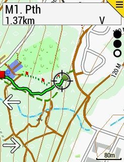 Skärmdump från Garmin Edge 530 som visar OpenMTBMap-kartan