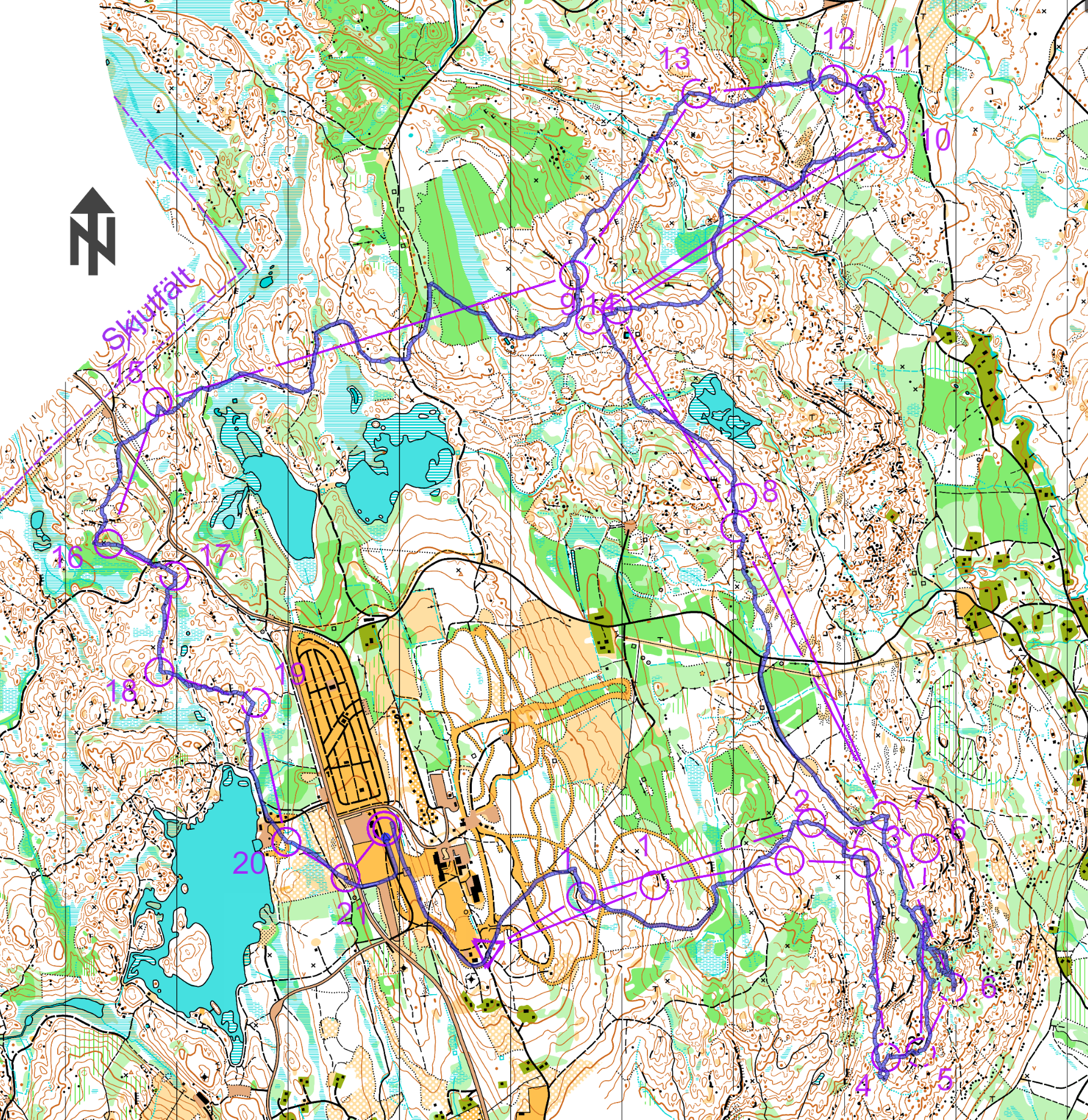 Karta med GPS-visualisering över hur Gustav sprang i tiomila sträcka 9 2022.